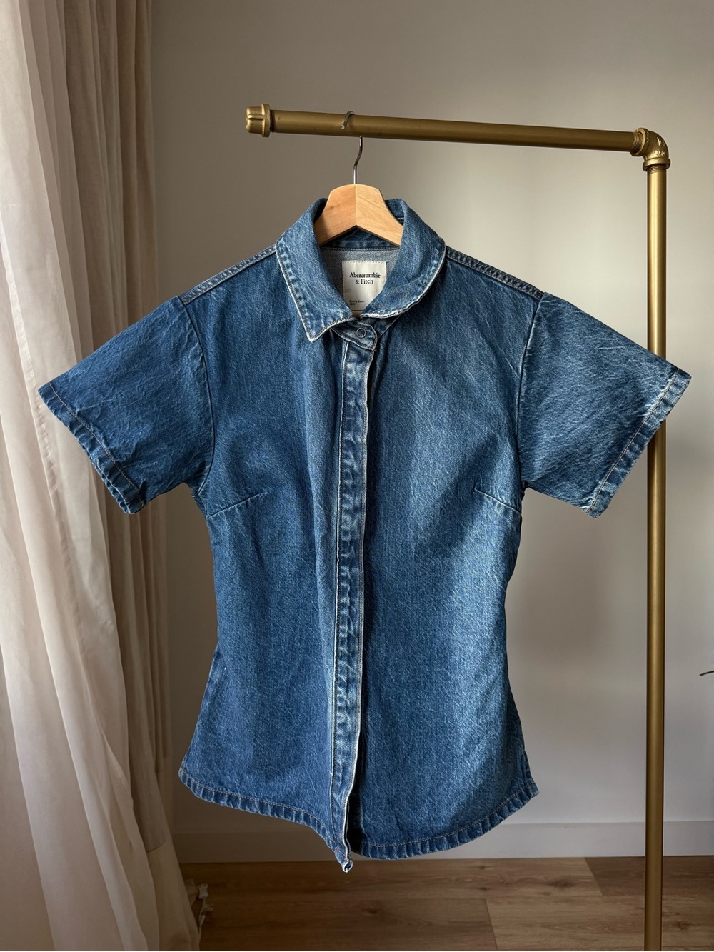 Abercrombie & Fitch Denim Peplum Shirt Medium Wash M - Picture 5 of 14